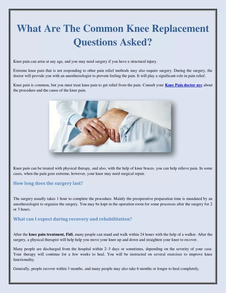 what are the common knee replacement questions