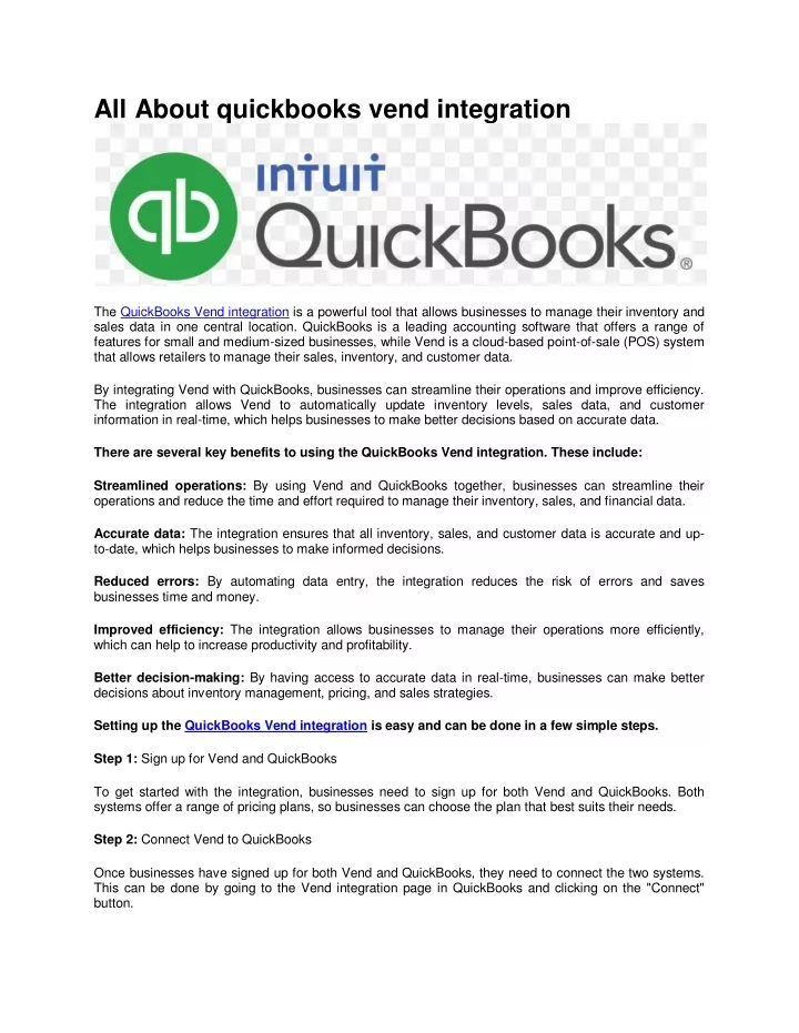 all about quickbooks vend integration