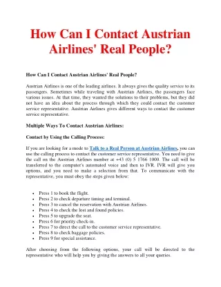 How Can I Contact Austrian Airlines' Real People