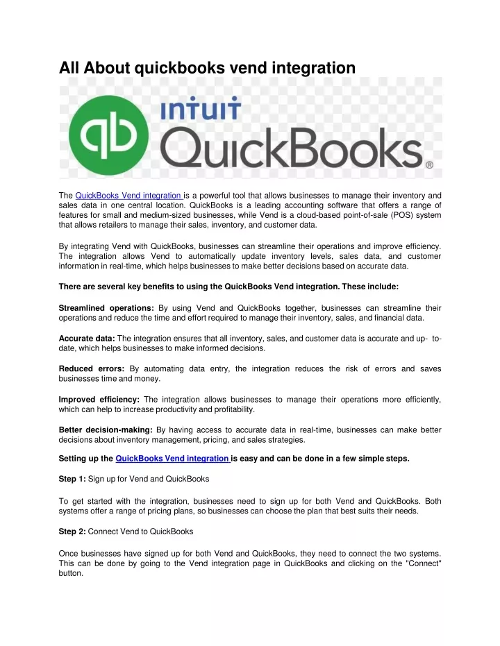 all about quickbooks vend integration