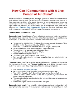 How Can I Communicate With A Live Person at Air China