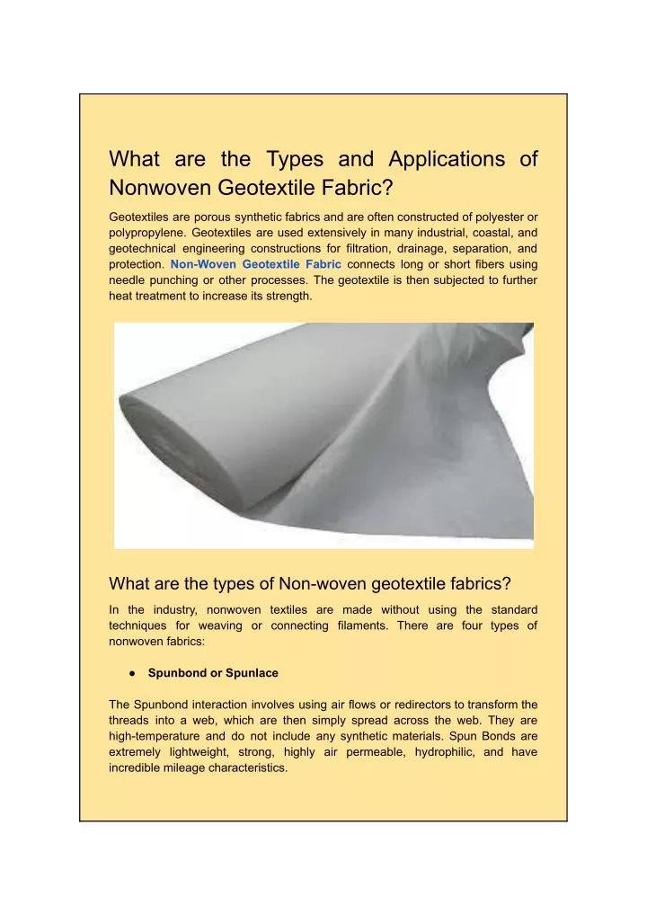 what are the types and applications of nonwoven