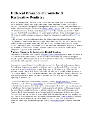 Different Branches of Cosmetic & Restorative Dentistry