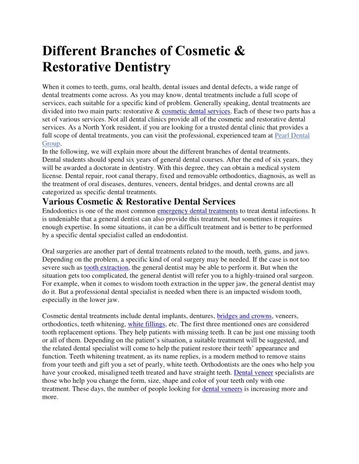 different branches of cosmetic restorative