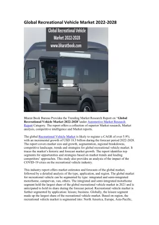 Global Recreational Vehicle Market 2022-2028