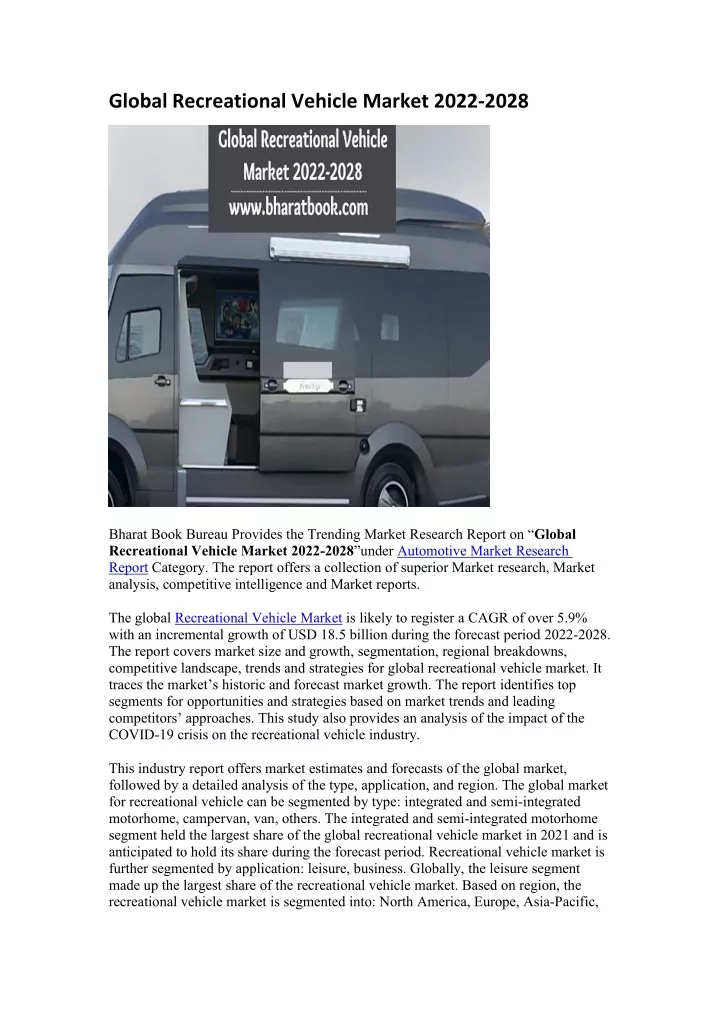 global recreational vehicle market 2022 2028