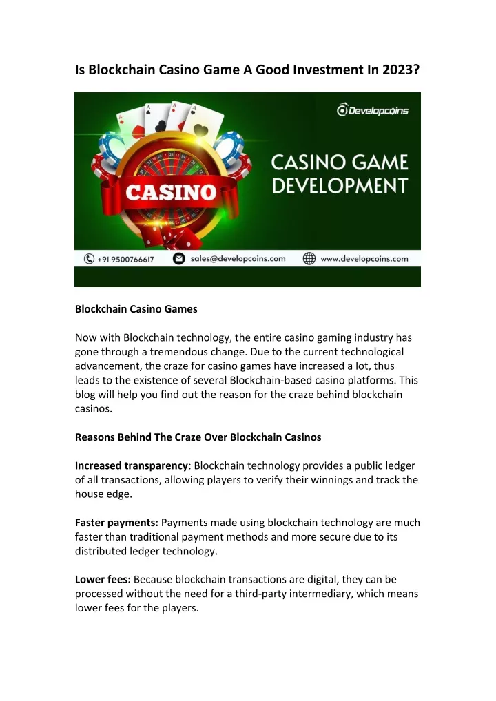 is blockchain casino game a good investment