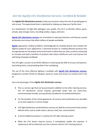 get the signify uvc disinfection services