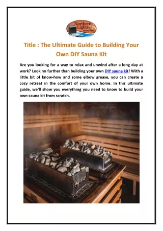 The Ultimate Guide to Building Your Own DIY Sauna Kit