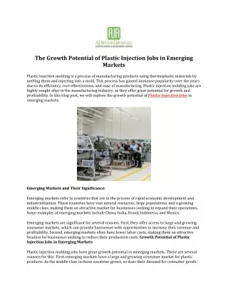 The Growth Potential of Plastic Injection Jobs in Emerging Markets
