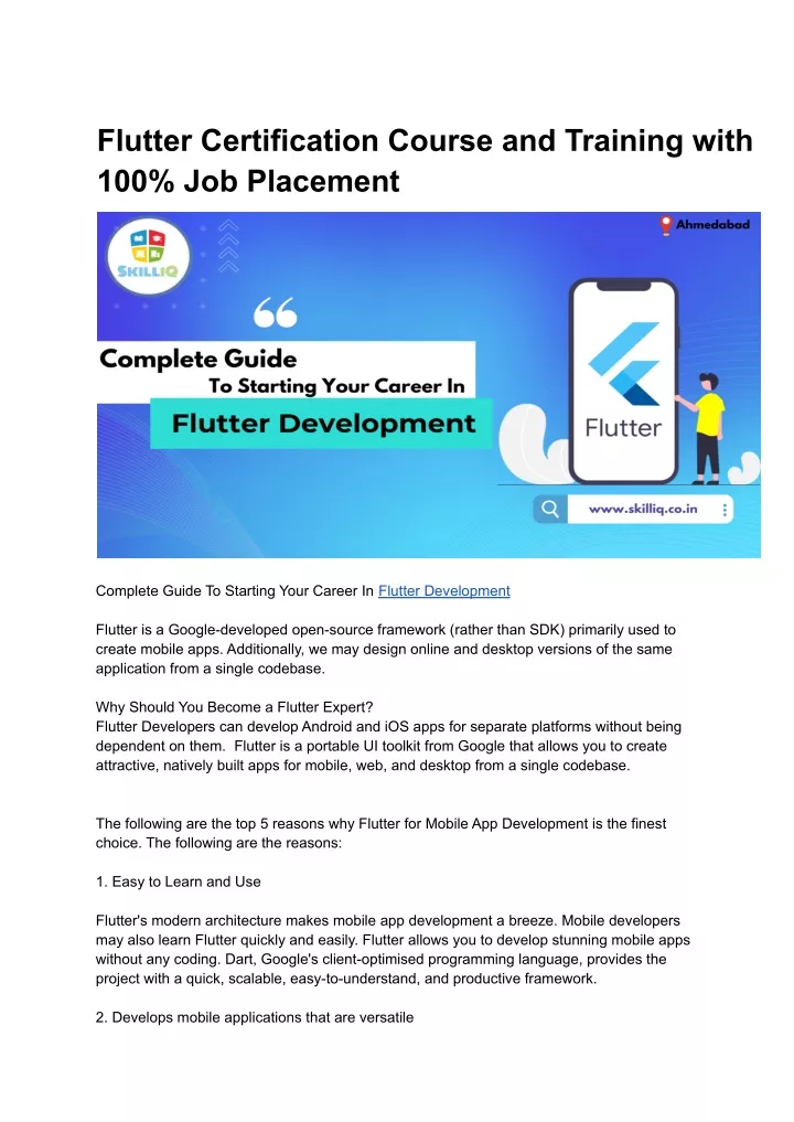 flutter certification course and training with