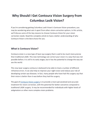why should i get contoura vision surgery from