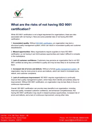 what are the risks of not having iso 9001