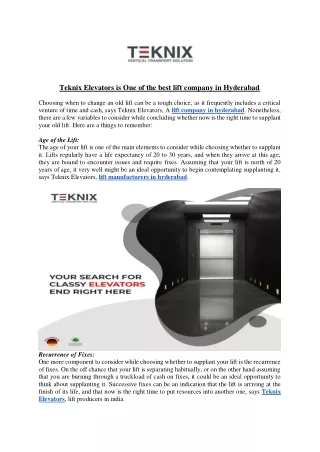 Teknix Elevators is One of the best lift company in Hyderabad