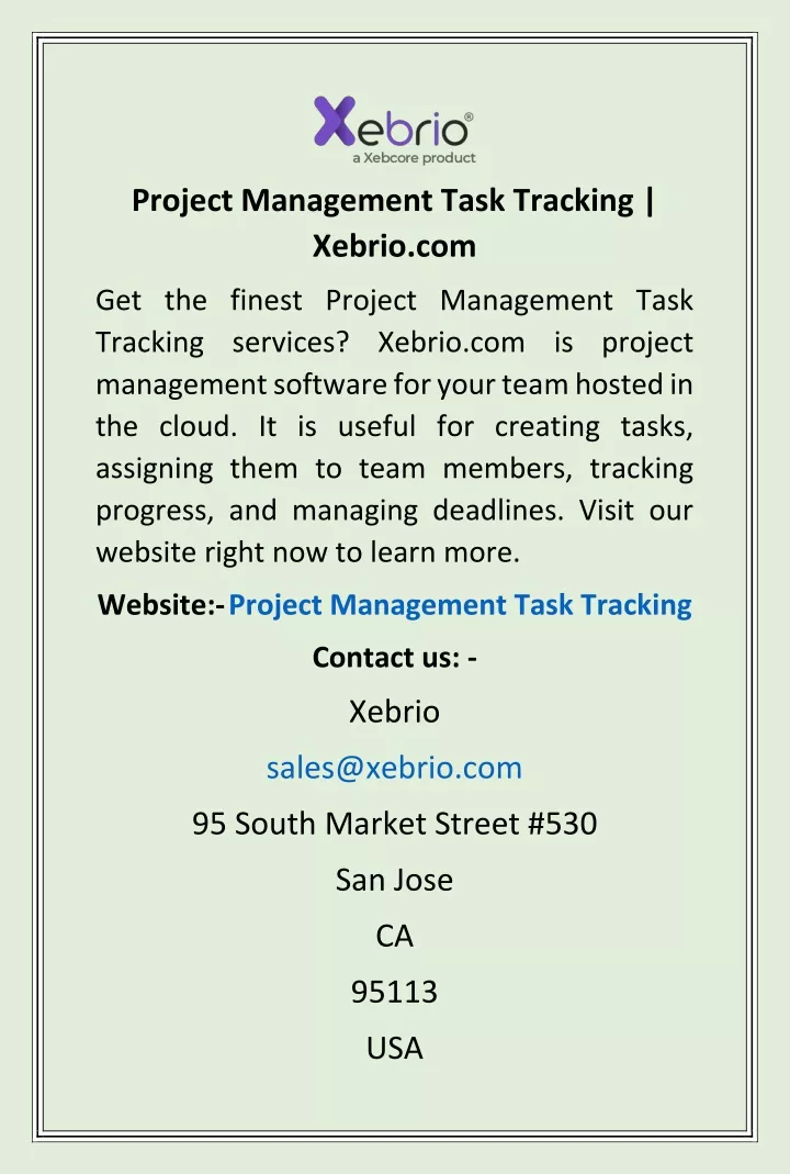 project management task tracking xebrio com