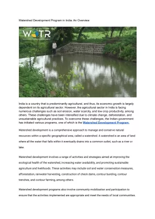 _Watershed Development Program in India_ An Overview