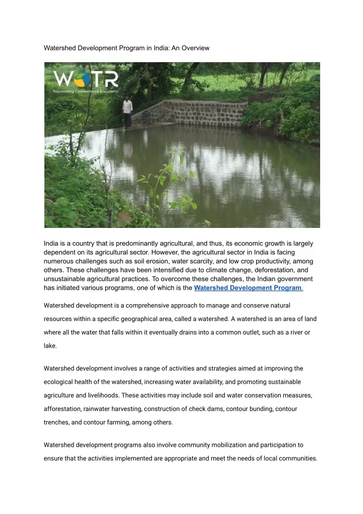 watershed development program in india an overview