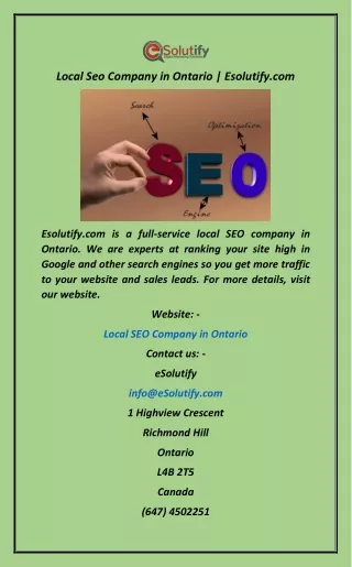 local seo company in ontario esolutify com