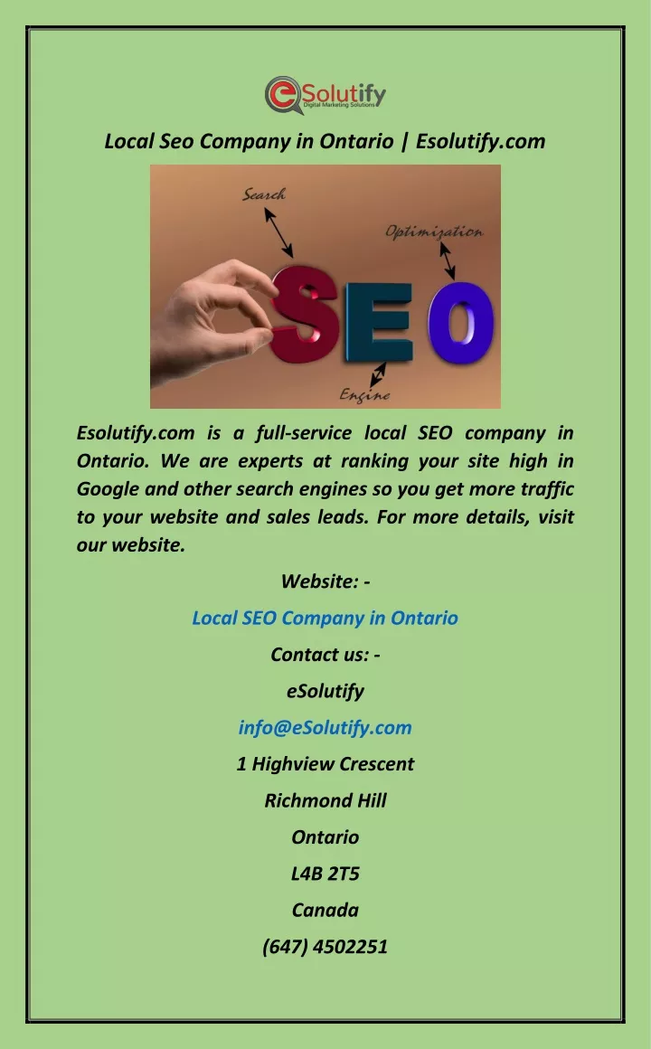 local seo company in ontario esolutify com