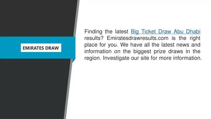 finding the latest big ticket draw abu dhabi