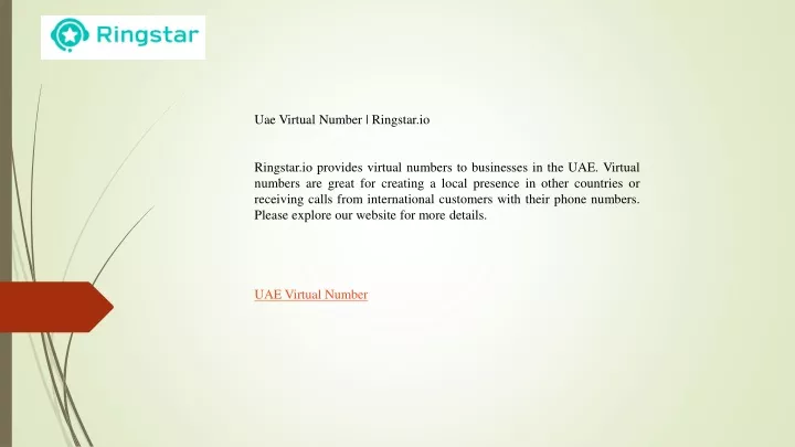 uae virtual number ringstar io ringstar