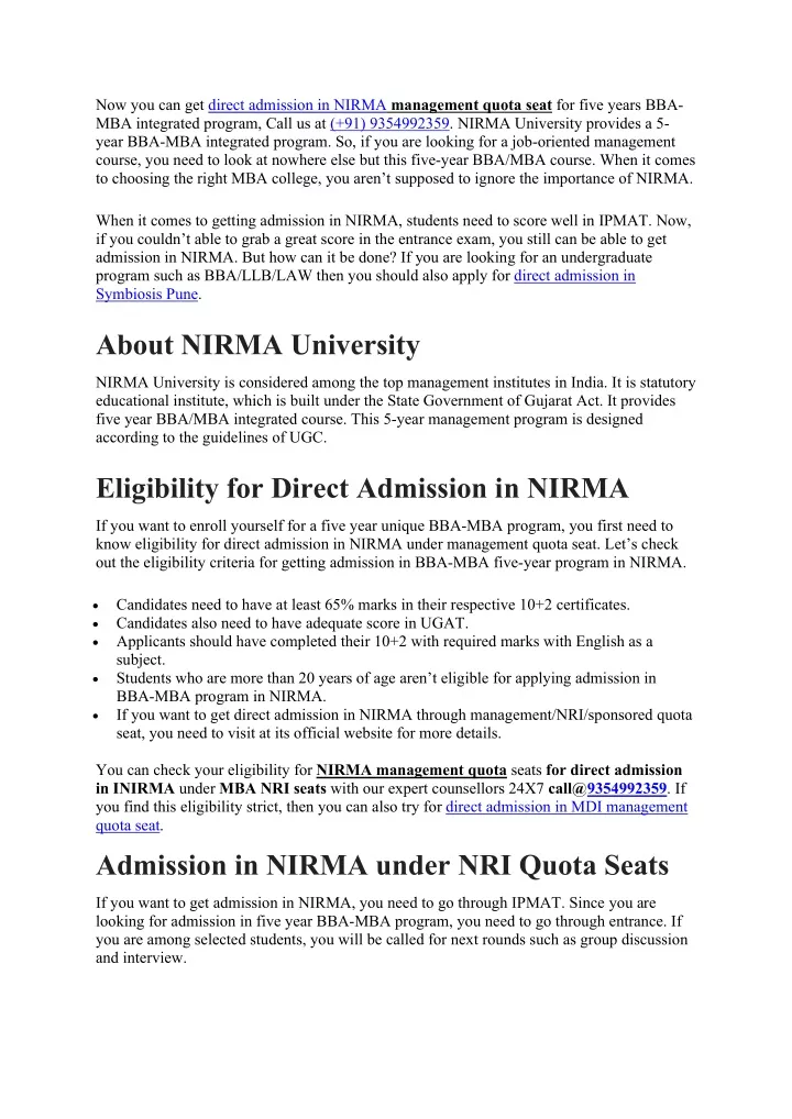 now you can get direct admission in nirma