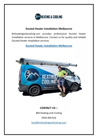 Ducted Heater Installation Melbourne  Bmheatingandcooling