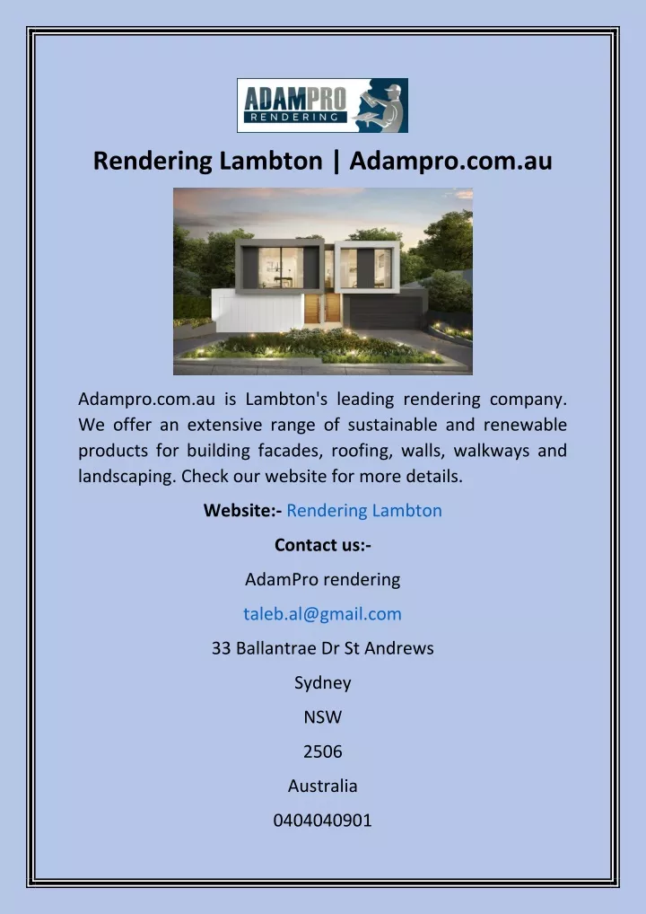 rendering lambton adampro com au