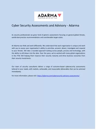 cyber security assessments and advisory adarma