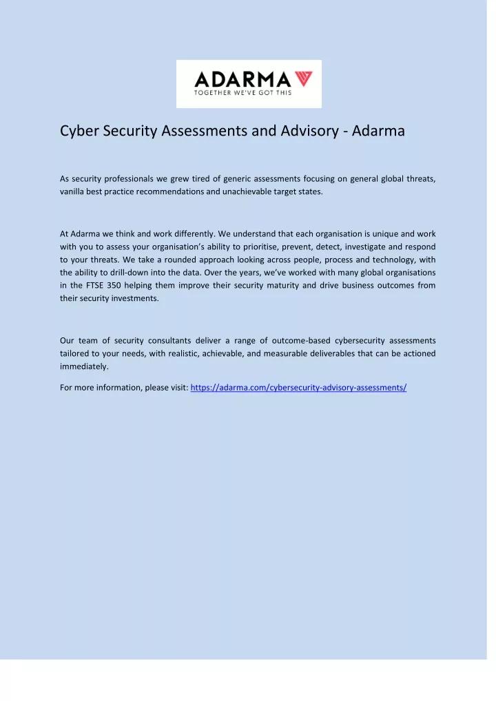 cyber security assessments and advisory adarma