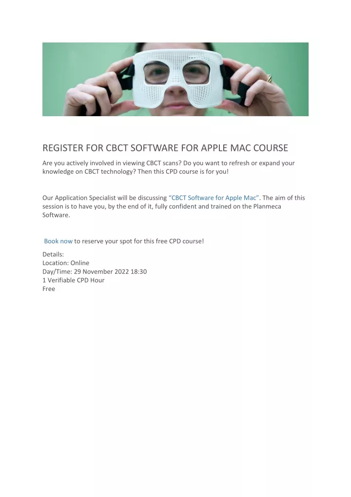 register for cbct software for apple mac course