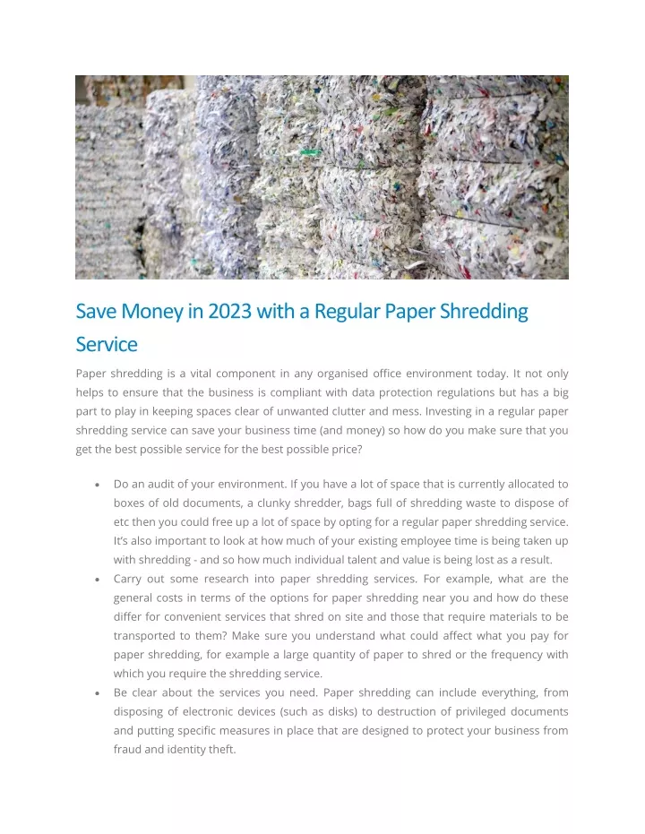 save money in 2023 with a regular paper shredding