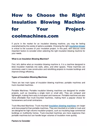 How to Choose the Right Insulation Blowing Machine for Your Project-coolmachines.com