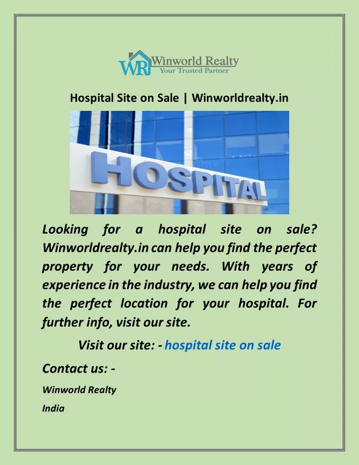 hospital site on sale winworldrealty in