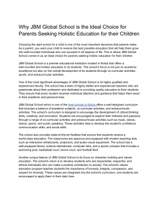 Why JBM Global School is the Ideal Choice for Parents Seeking Holistic Education for their Children