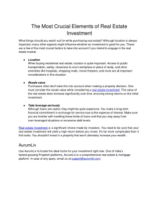 The Most Crucial Elements of Real Estate Investment