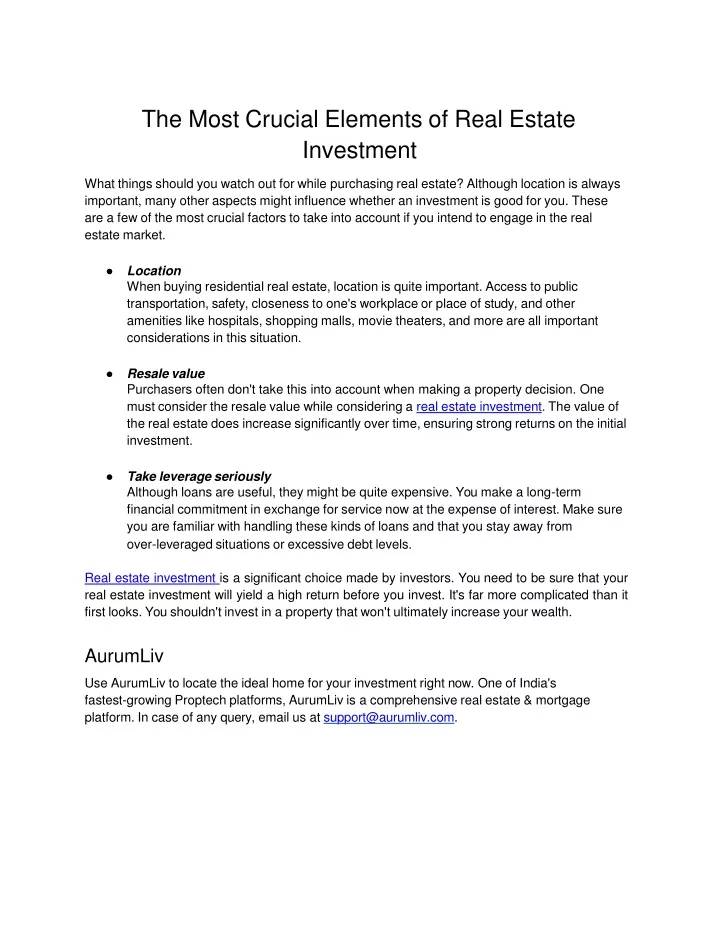 the most crucial elements of real estate