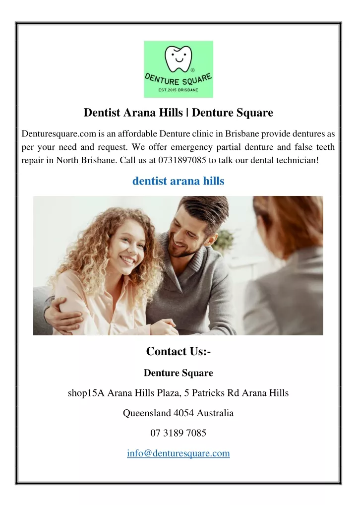 dentist arana hills denture square