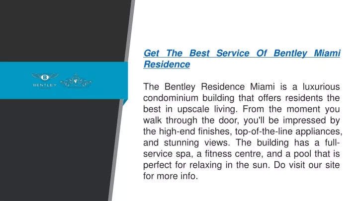 get the best service of bentley miami residence