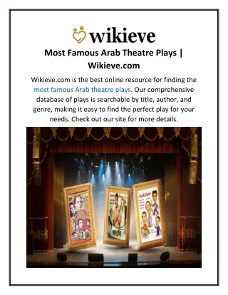 Most Famous Arab Theatre Plays  Wikieve.com