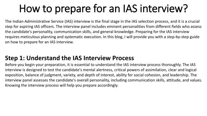 how to prepare for an ias interview