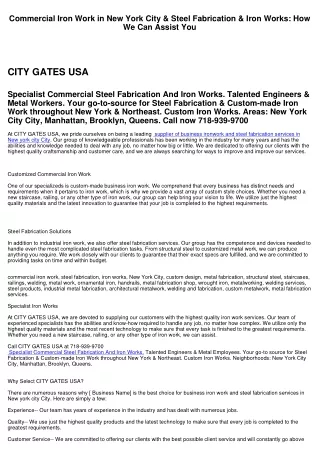 Commercial Iron Work in New York City City & Steel Fabrication & Iron Works: How We Can Assist You