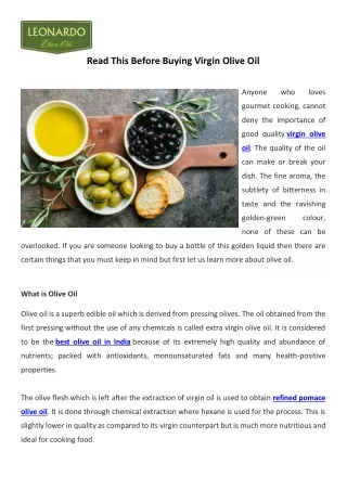 Read This Before Buying Virgin Olive Oil