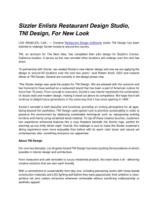 Sizzler enlists Creative Restaurant Design firm TNI Design for new interior look