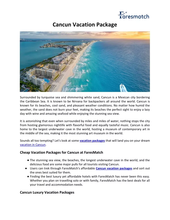 PPT All Inclusive Cancun Vacation Package PowerPoint Presentation