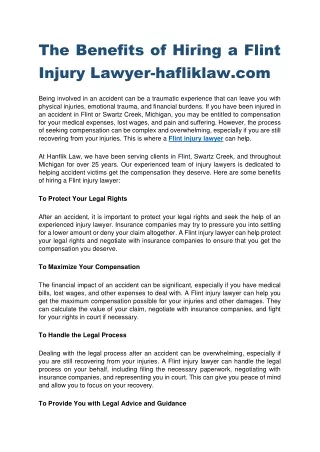 The Benefits of Hiring a Flint Injury Lawyer-hafliklaw.com