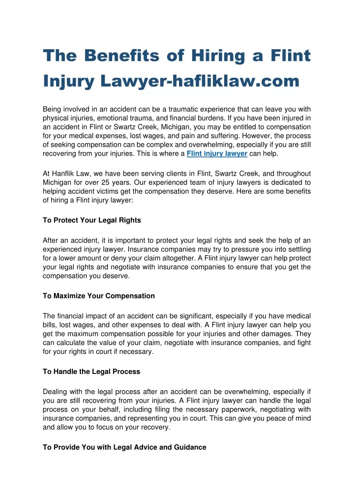 the benefits of hiring a flint injury lawyer