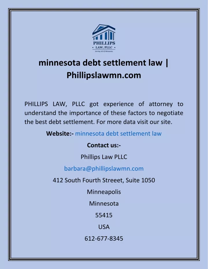 minnesota debt settlement law phillipslawmn com