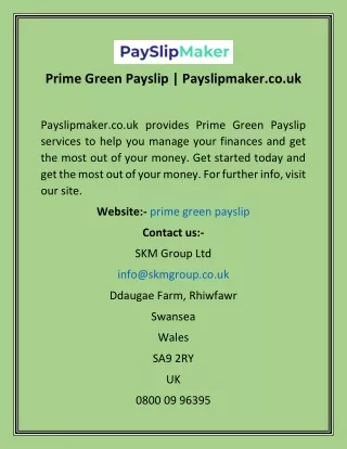 Prime Green Payslip  Payslipmaker.co.uk