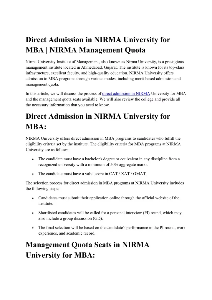direct admission in nirma university